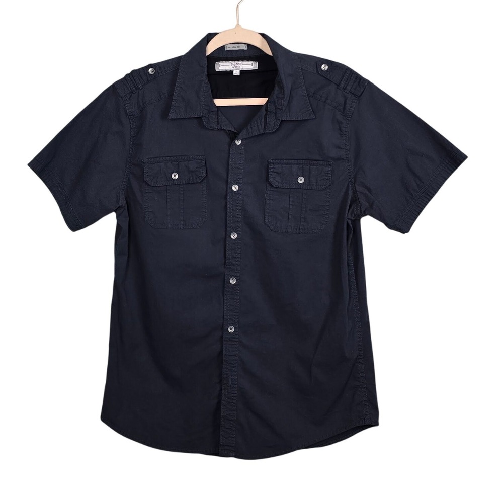 pd&c Stretch Mens Slim Fit Blue Button Down Shirt Sz Large Short Sleeve‎ Casual